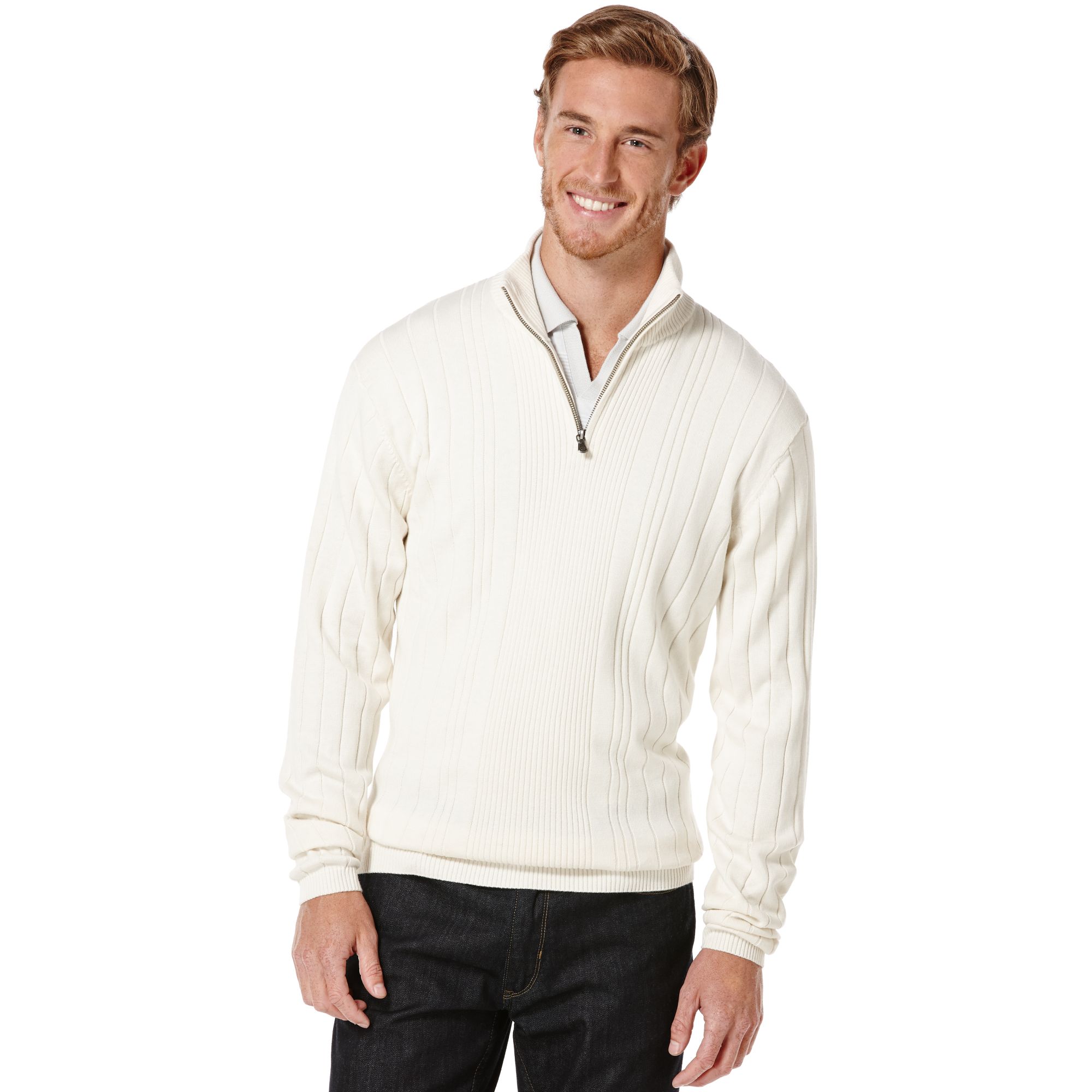 Perry Ellis Quarter Zip Sweater in White for Men (Vanilla) | Lyst