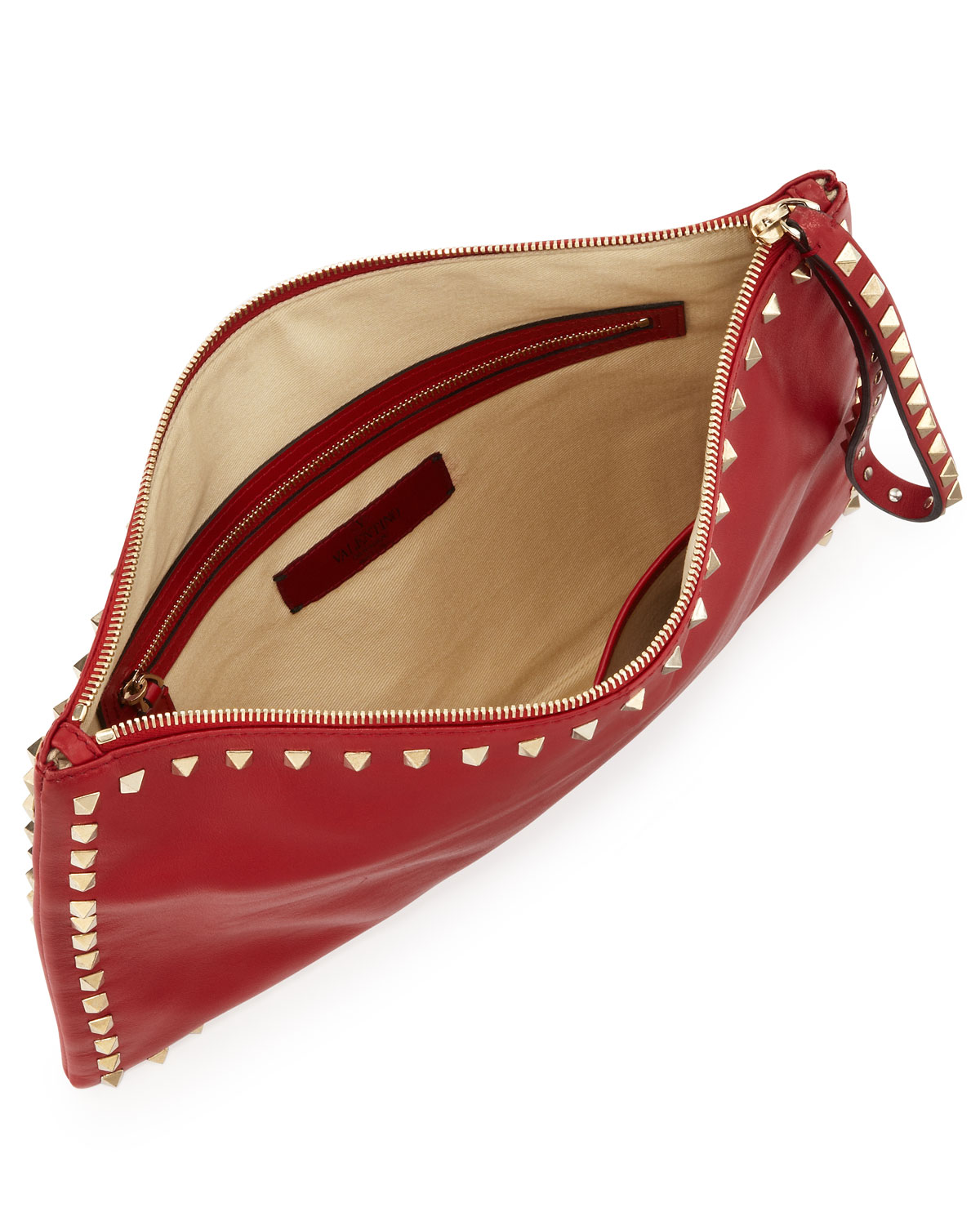 Valentino Rockstud Leather Wristlet Clutch Bag Red in Red Lyst