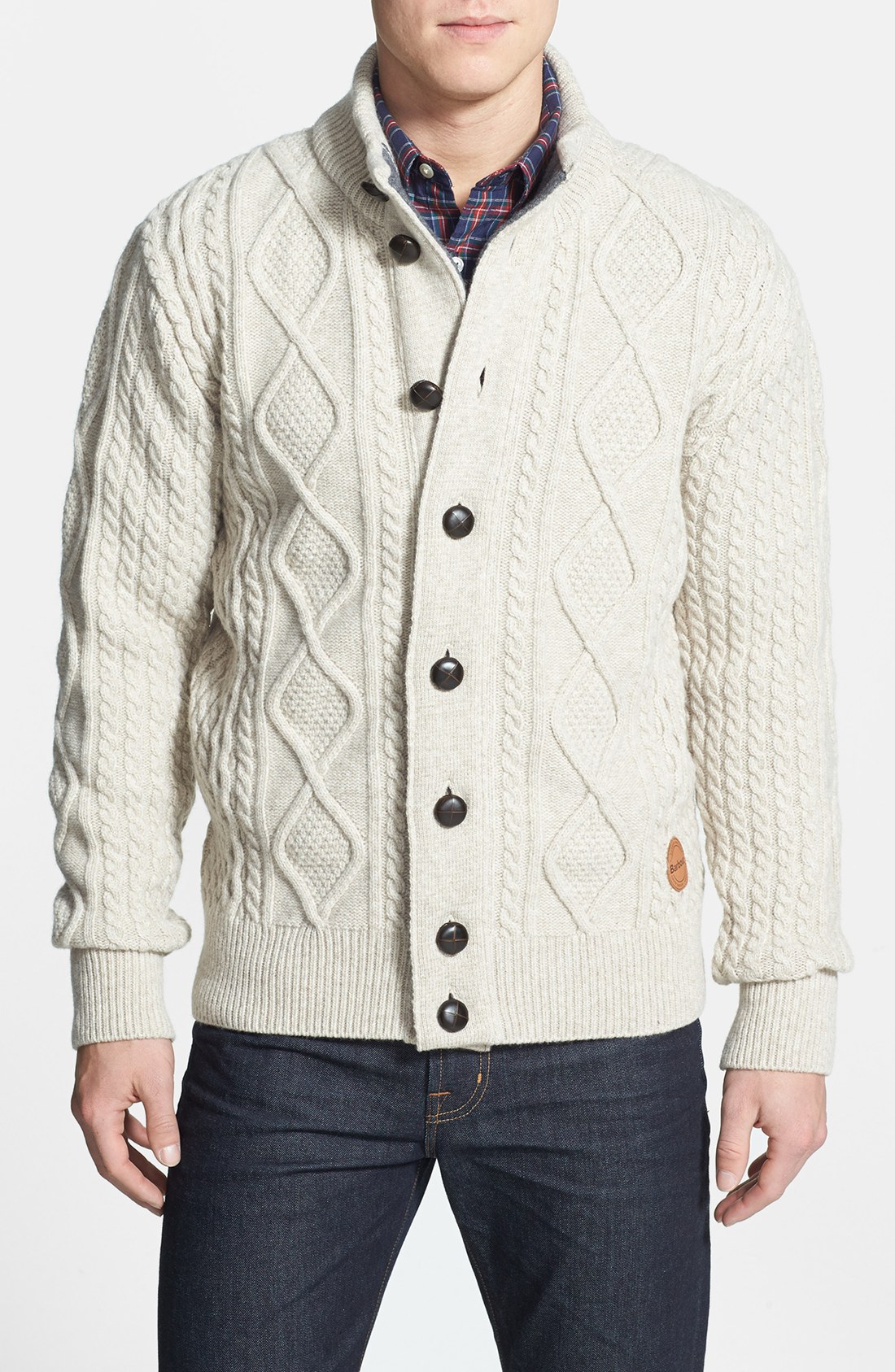 Barbour Kirkham Cable Knit Button Sweater in Beige for Men (White) | Lyst