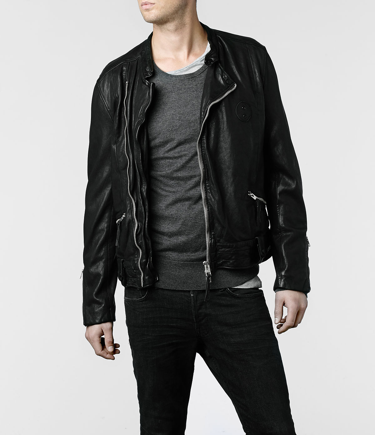 Lyst - AllSaints Griff Leather Biker Jacket in Black for Men