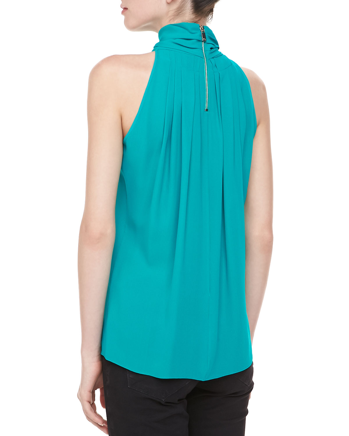Lyst - Michael Kors Silk Georgette Pleated Top Turquoise in Blue