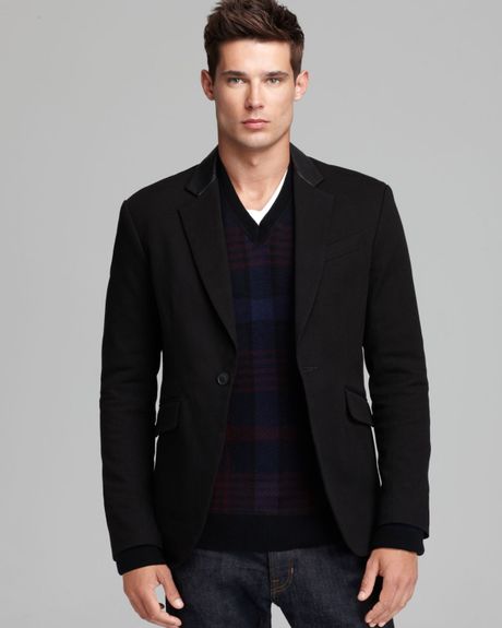 Vince Heavy Twill Leather Trim Sport Coat in Black for Men | Lyst