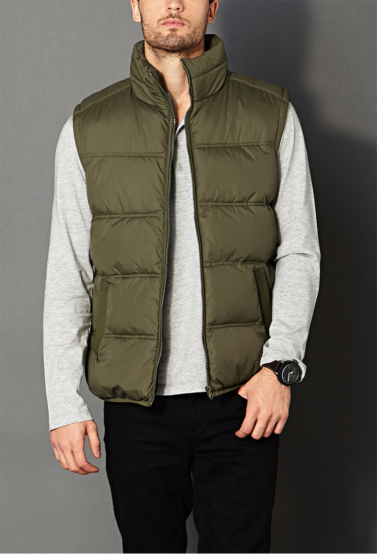 green puffer vest