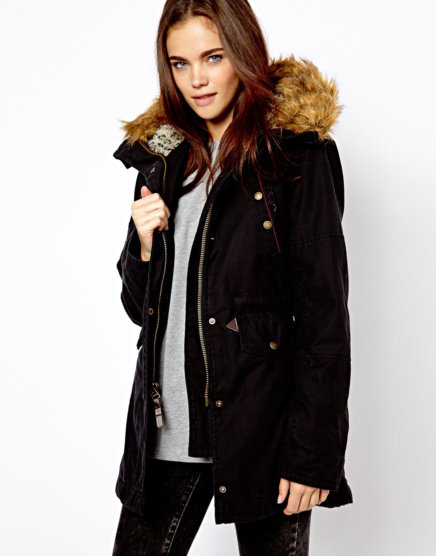 Asos Alpha Industries Fishtail Parka with Faux Fur Lined Hood in Black ...