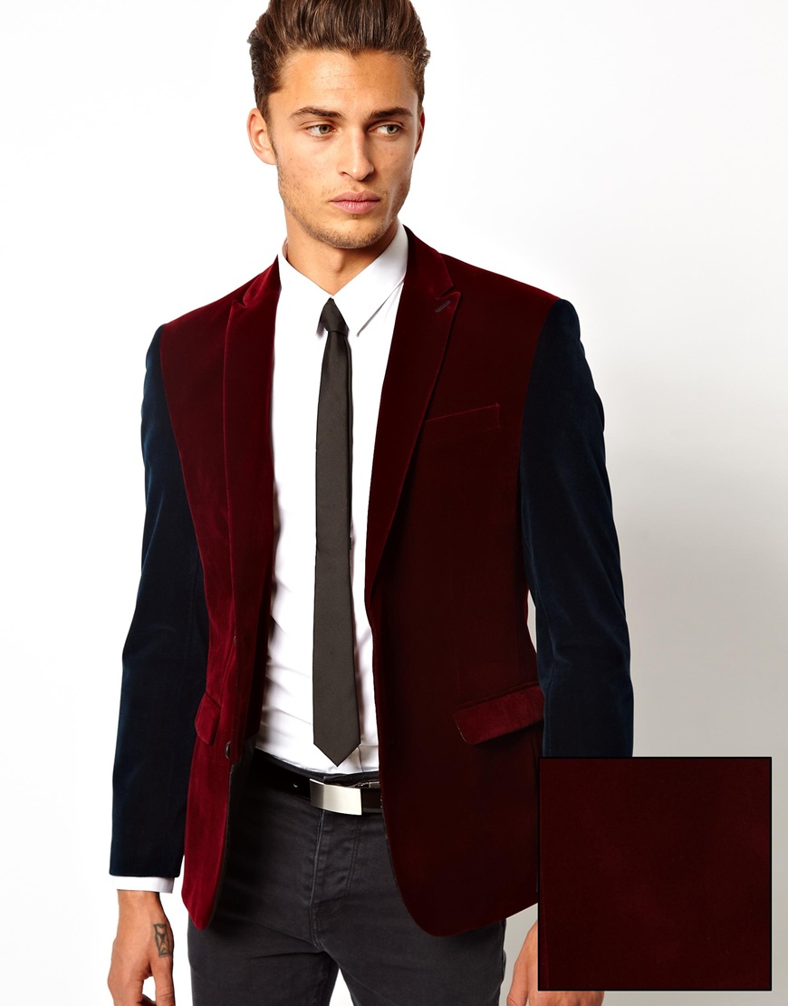 Lyst - Insight Asos Slim Fit Blazer in Cut and Sew Velvet in Red for Men
