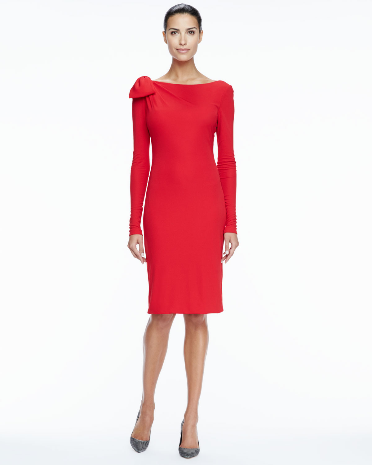 Lyst - Badgley Mischka Longsleeve Bowdetail Cocktail Dress in Red