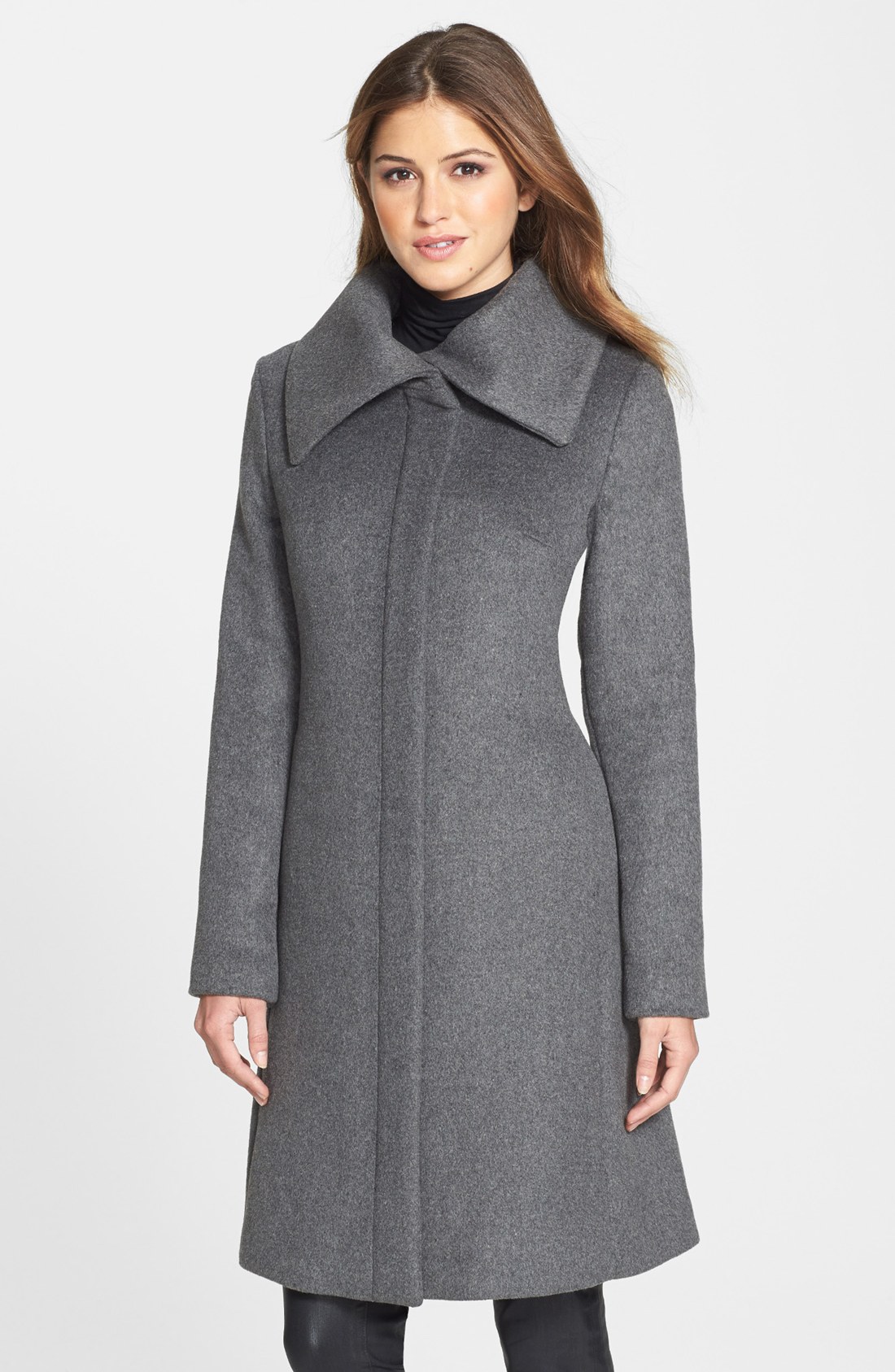 Cole Haan Envelope Collar Wool Blend Coat in Gray (Grey) | Lyst
