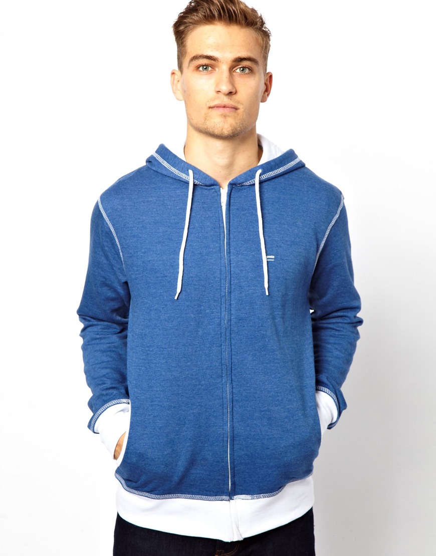 French Connection Hoodie Retro Zip Through in Blue for Men | Lyst