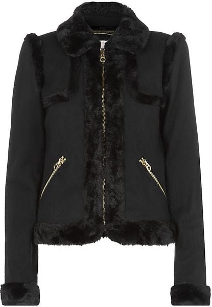Juicy Couture Fur Trim Jacket in Black | Lyst