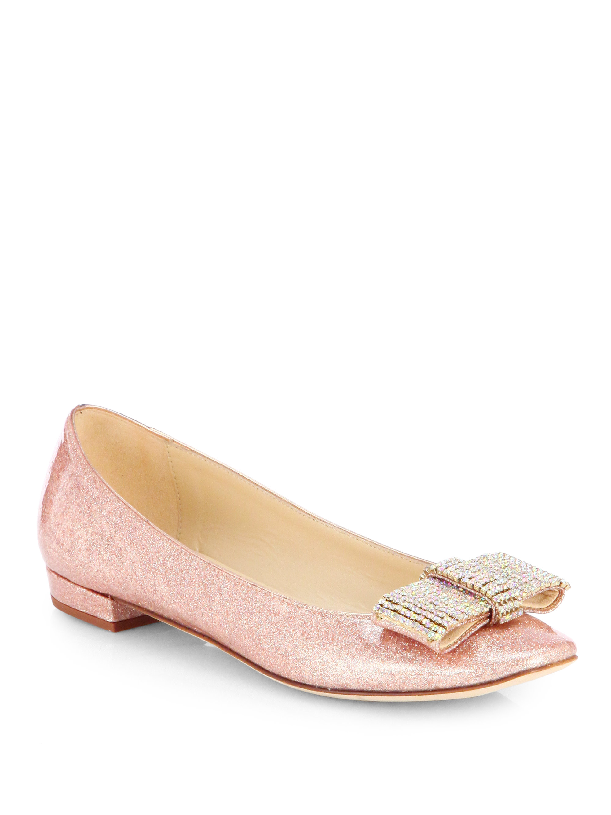 Kate Spade Niesha Glitter Bow Ballet Flats in Pink (ROSE GOLD) | Lyst
