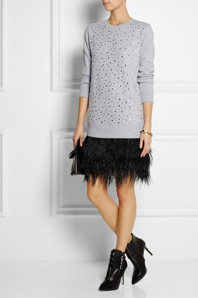 Michael Michael Kors Cottonblend Jersey and Feather Sweater Dress in ...