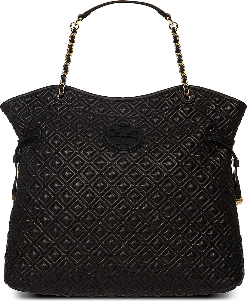 Tory Burch Marion Quilted Tote in Black | Lyst