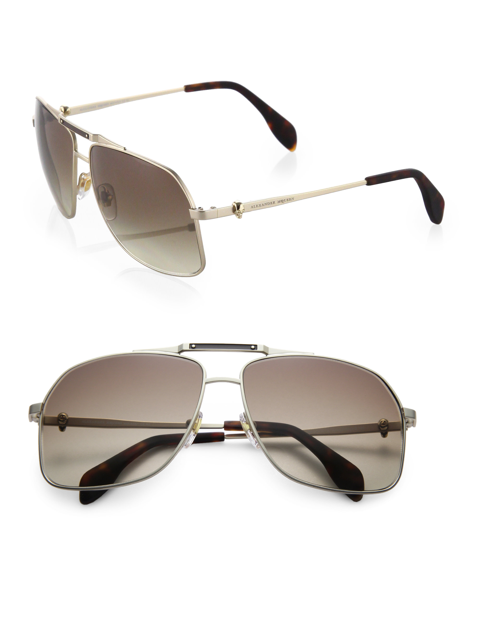 Lyst - Alexander Mcqueen Metal Navigator Sunglasses in Metallic for Men