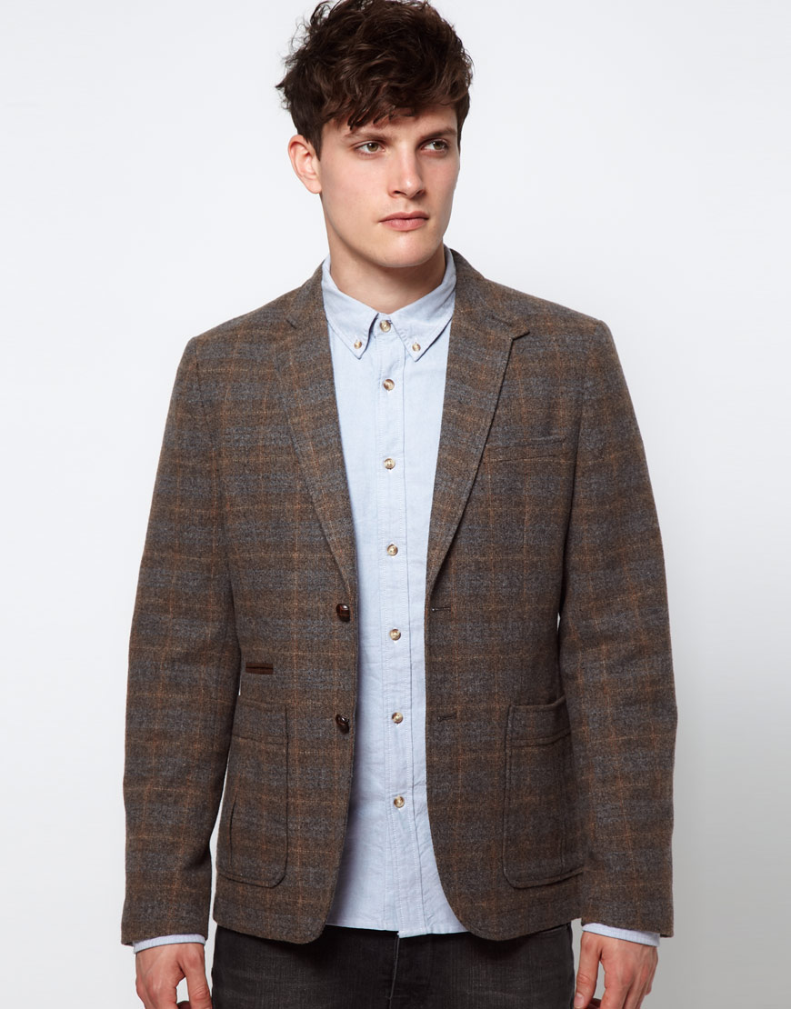 Lyst - Asos Selected Check Blazer in Brown for Men