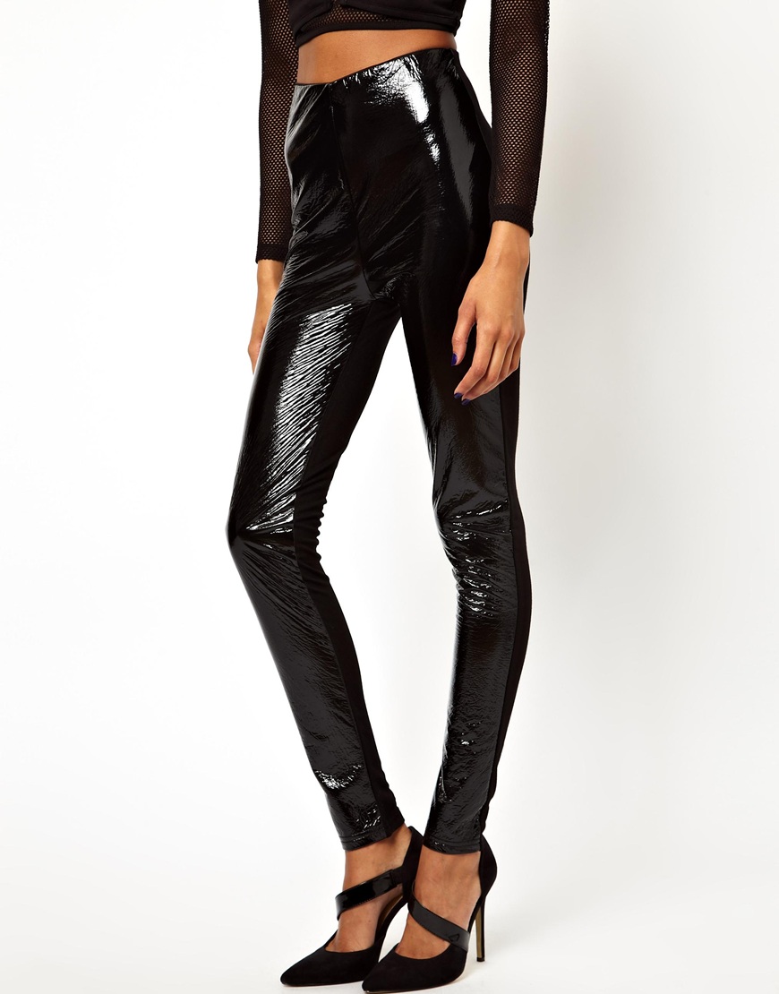 ASOS DESIGN faux leather cigarette pants with zips in black | ASOS