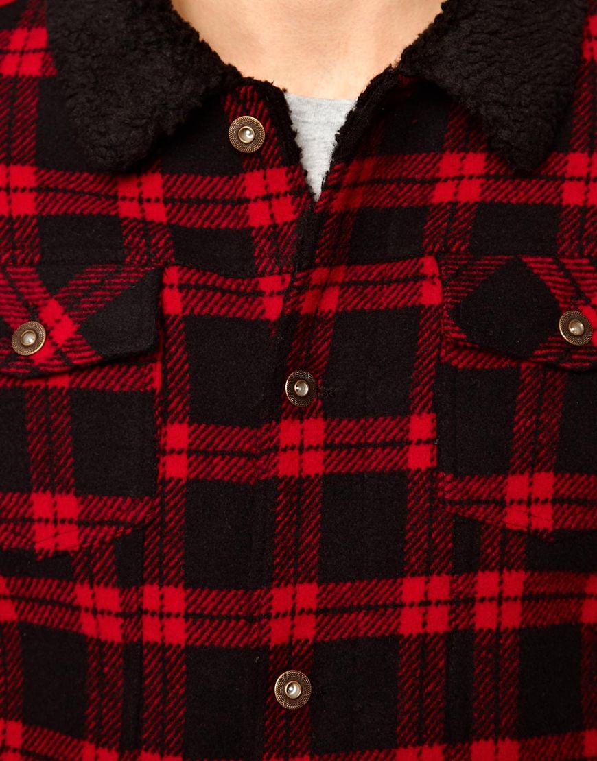 Asos Wool Check Jacket in Red for Men Lyst