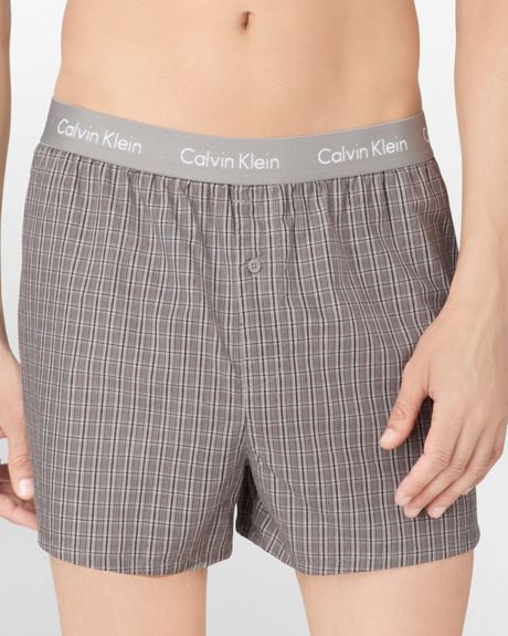 Calvin Klein Slim Fit Woven Plaid Boxer Shorts in Gray for Men (Grey ...