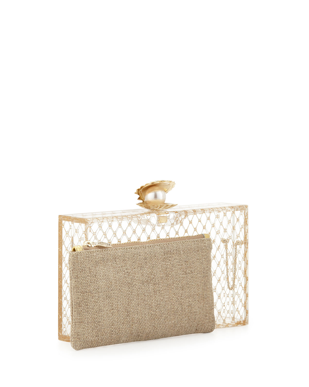 Lyst Charlotte Olympia Pandora Pearlinshell Clutch Bag Clear in Metallic