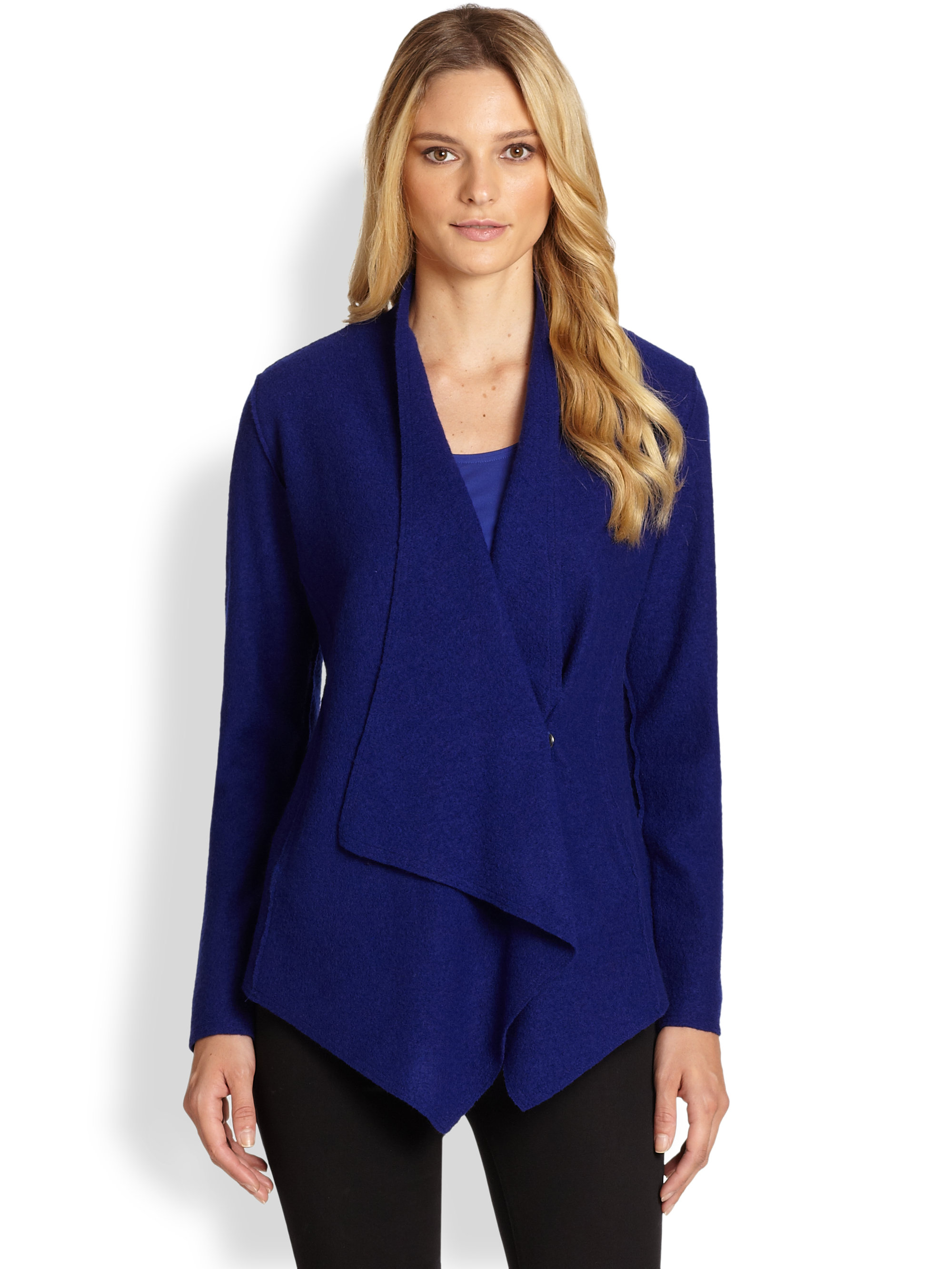 Eileen fisher Wool Drapedfront Jacket in Blue | Lyst