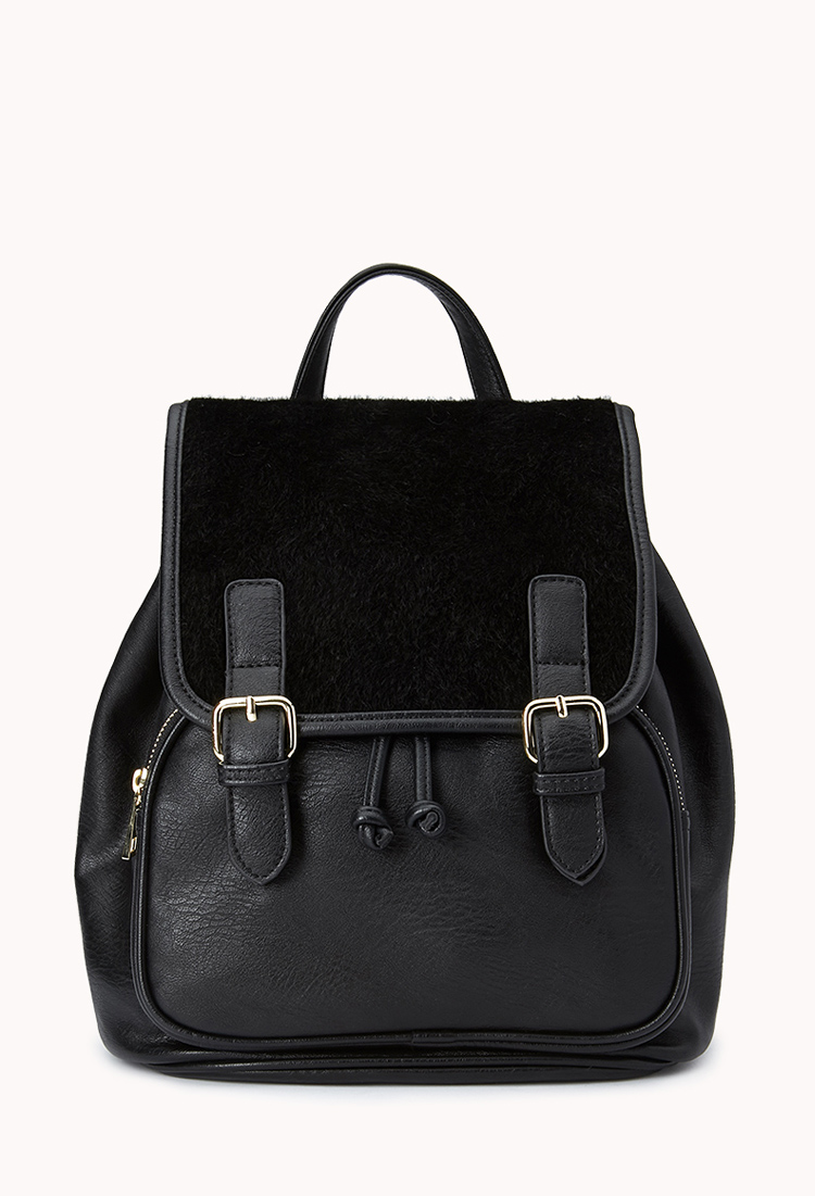 Lyst - Forever 21 Favorite Faux Fur Backpack in Black