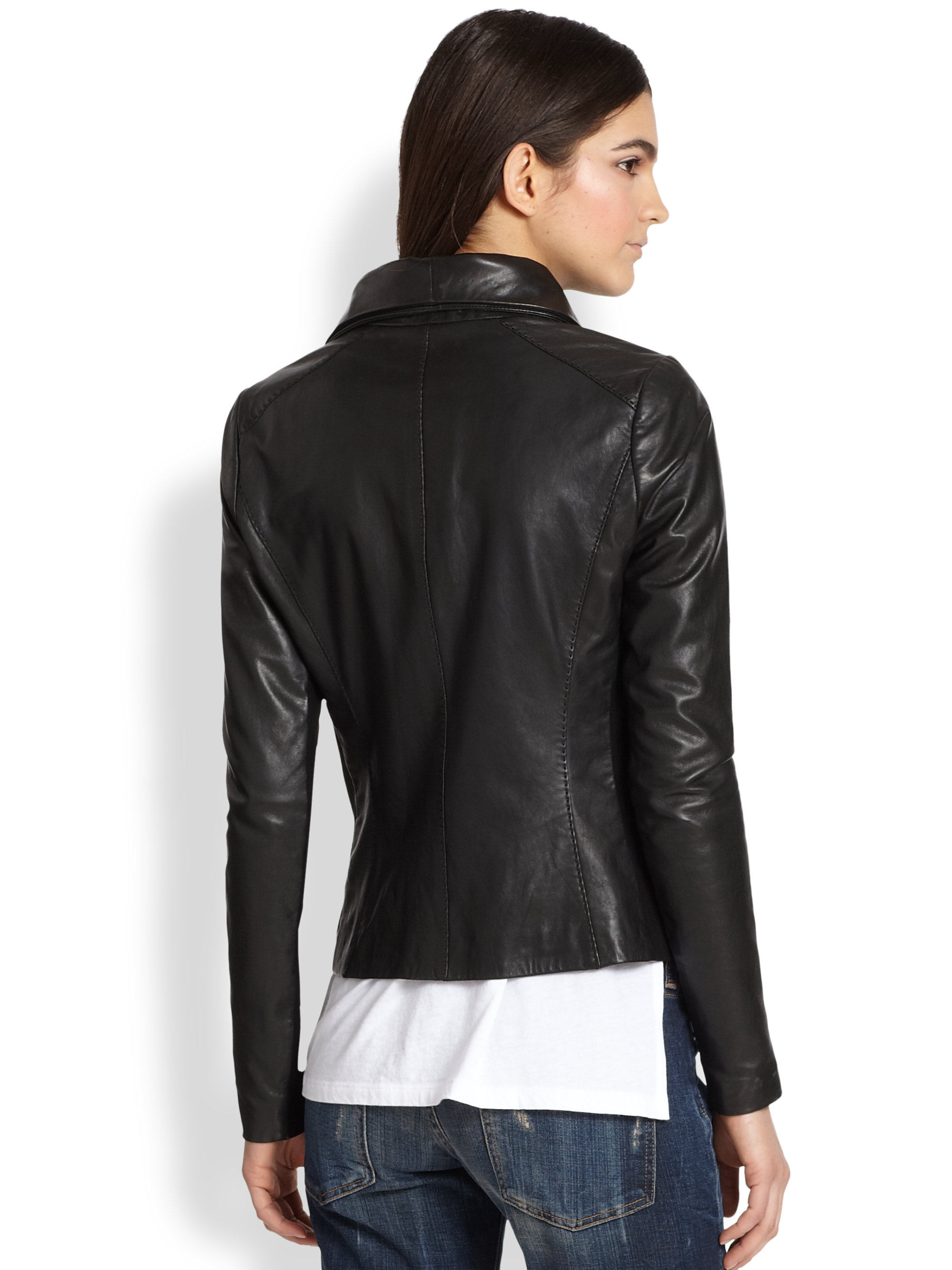 Vince Leather Scuba Jacket in Black - Lyst