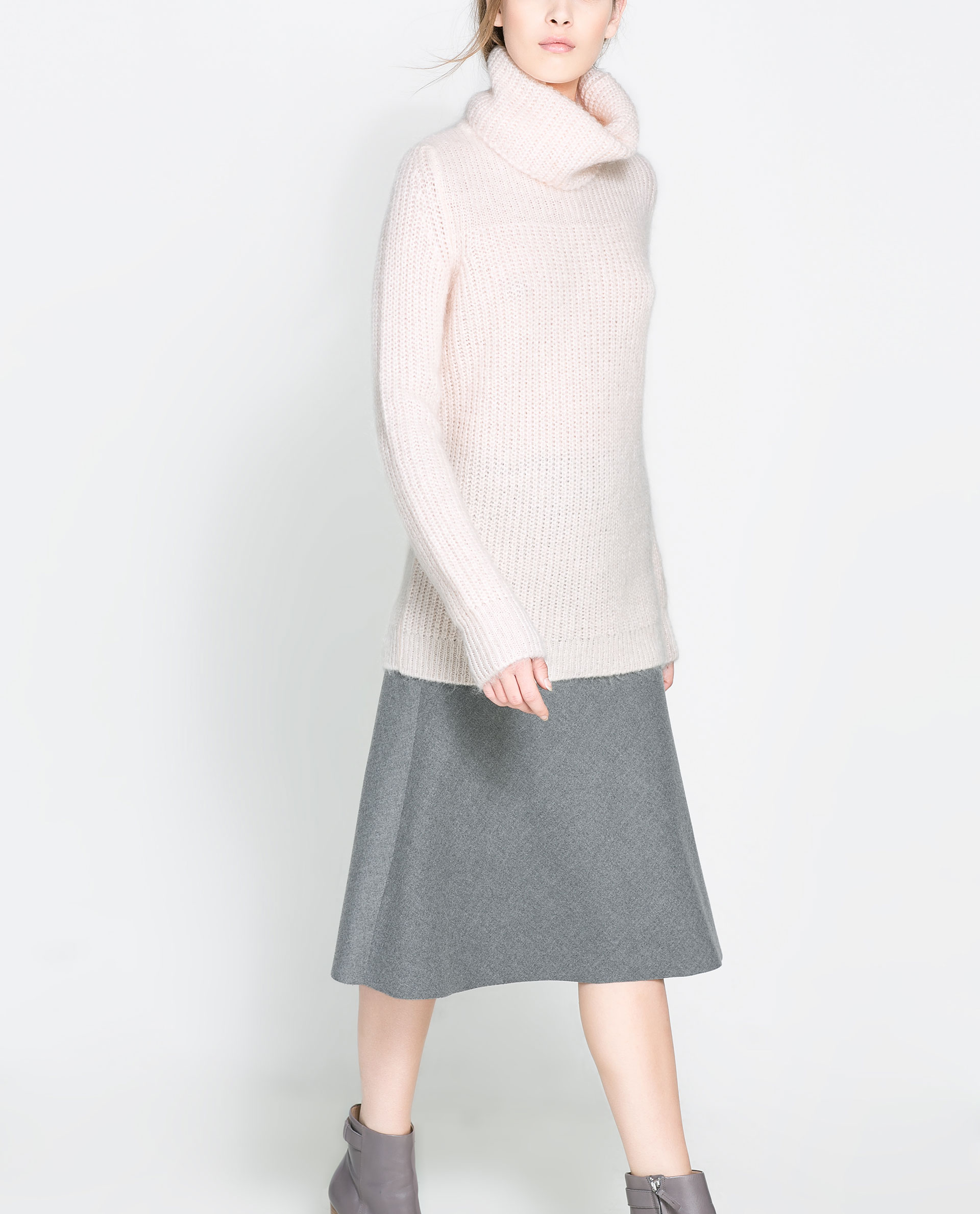 Zara Funnel Neck Ribbed Jumper in Pink Lyst