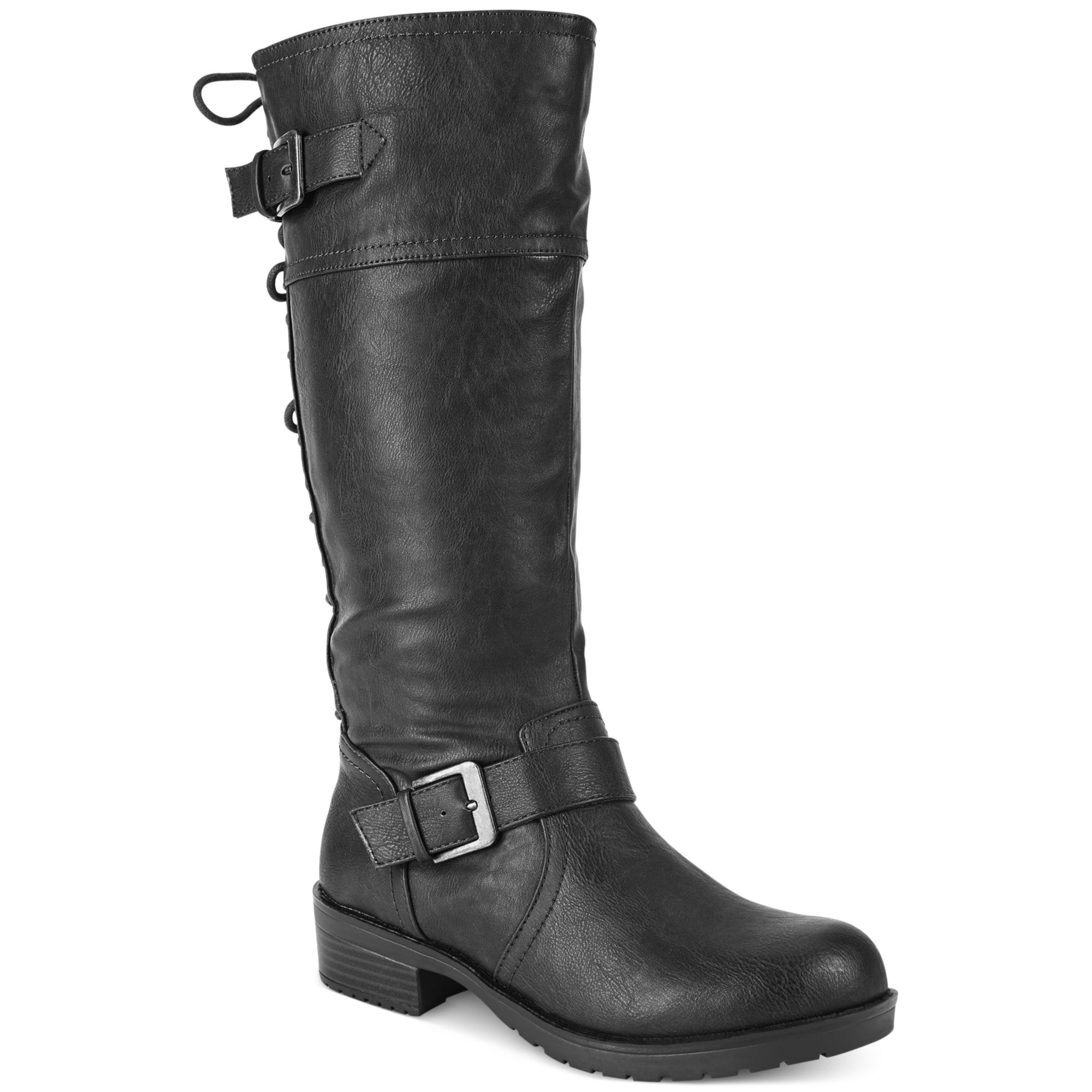 Fergie Fergalicious Castello Tall Shaft Lace Back Boots in Black | Lyst