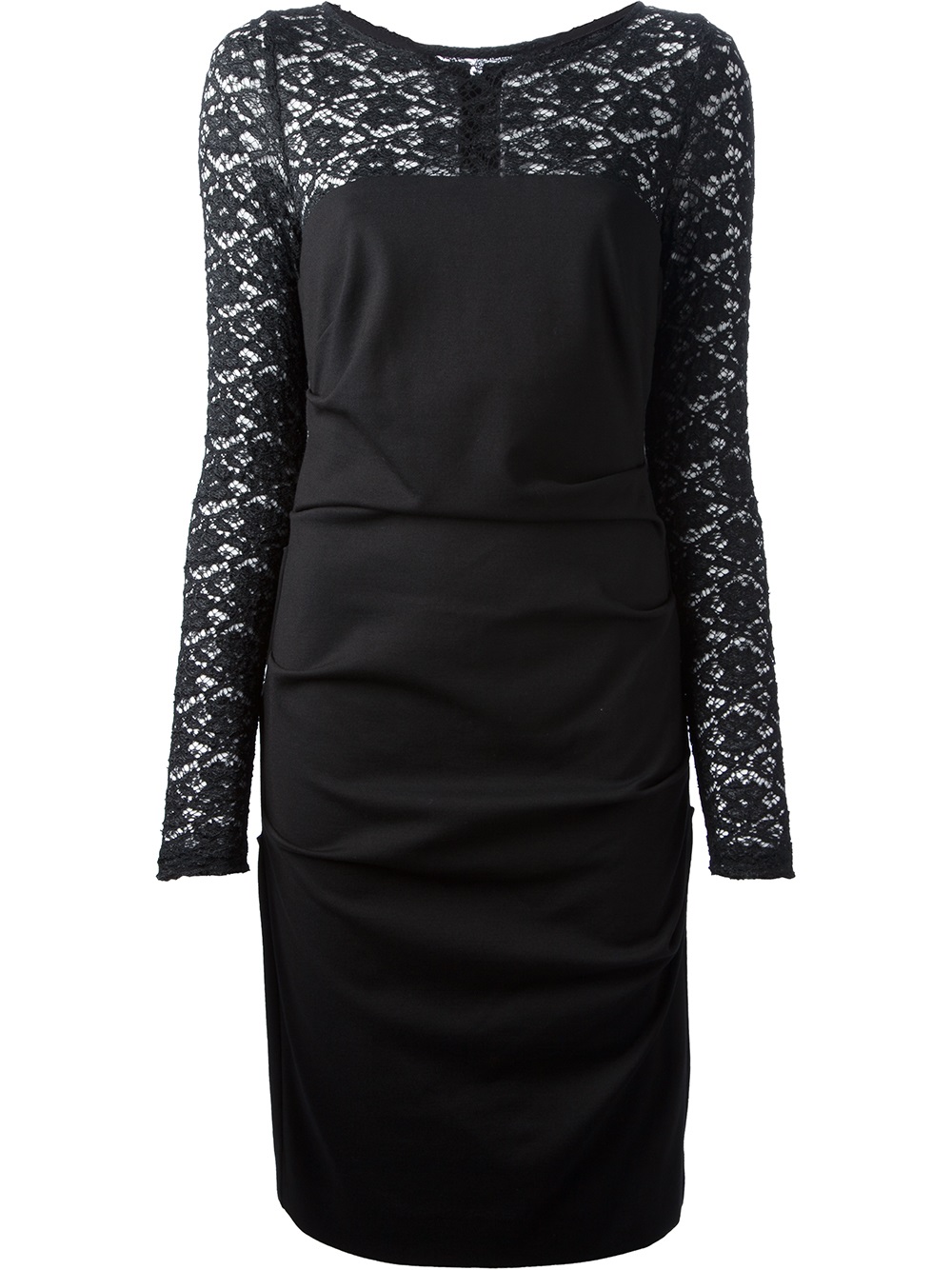 Nicole miller Lace Illusion Dress in Black | Lyst