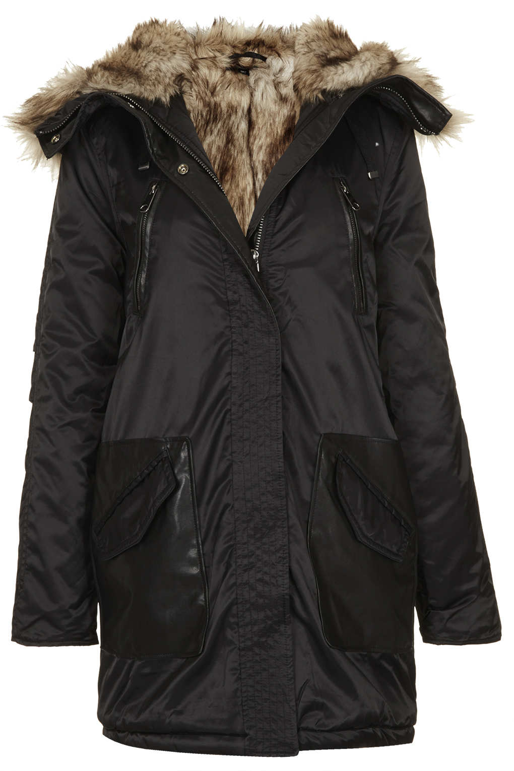 Lyst - TOPSHOP Fur Lined Long Parka Jacket in Black