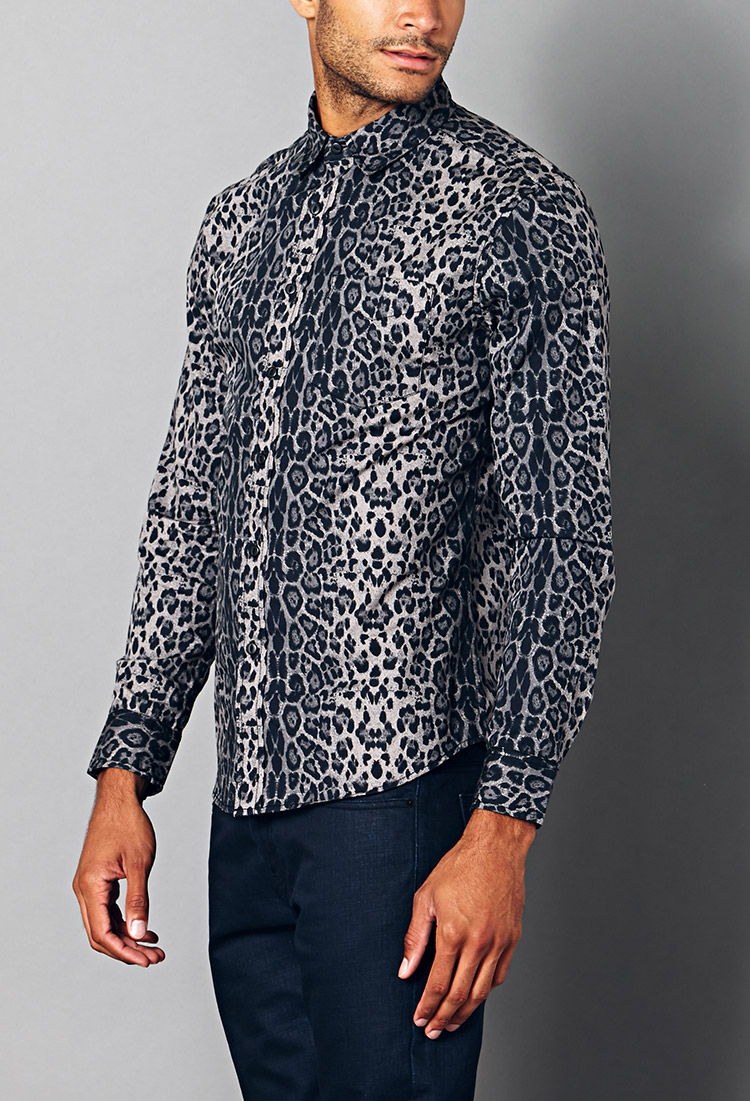 Lyst - Forever 21 Slim Fit Leopard Print Shirt in Black for Men