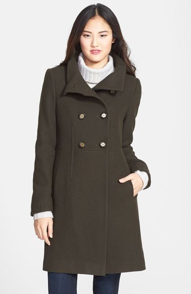 Elie Tahari Pina Stand Collar Double Breasted Wool Blend Coat in Green ...