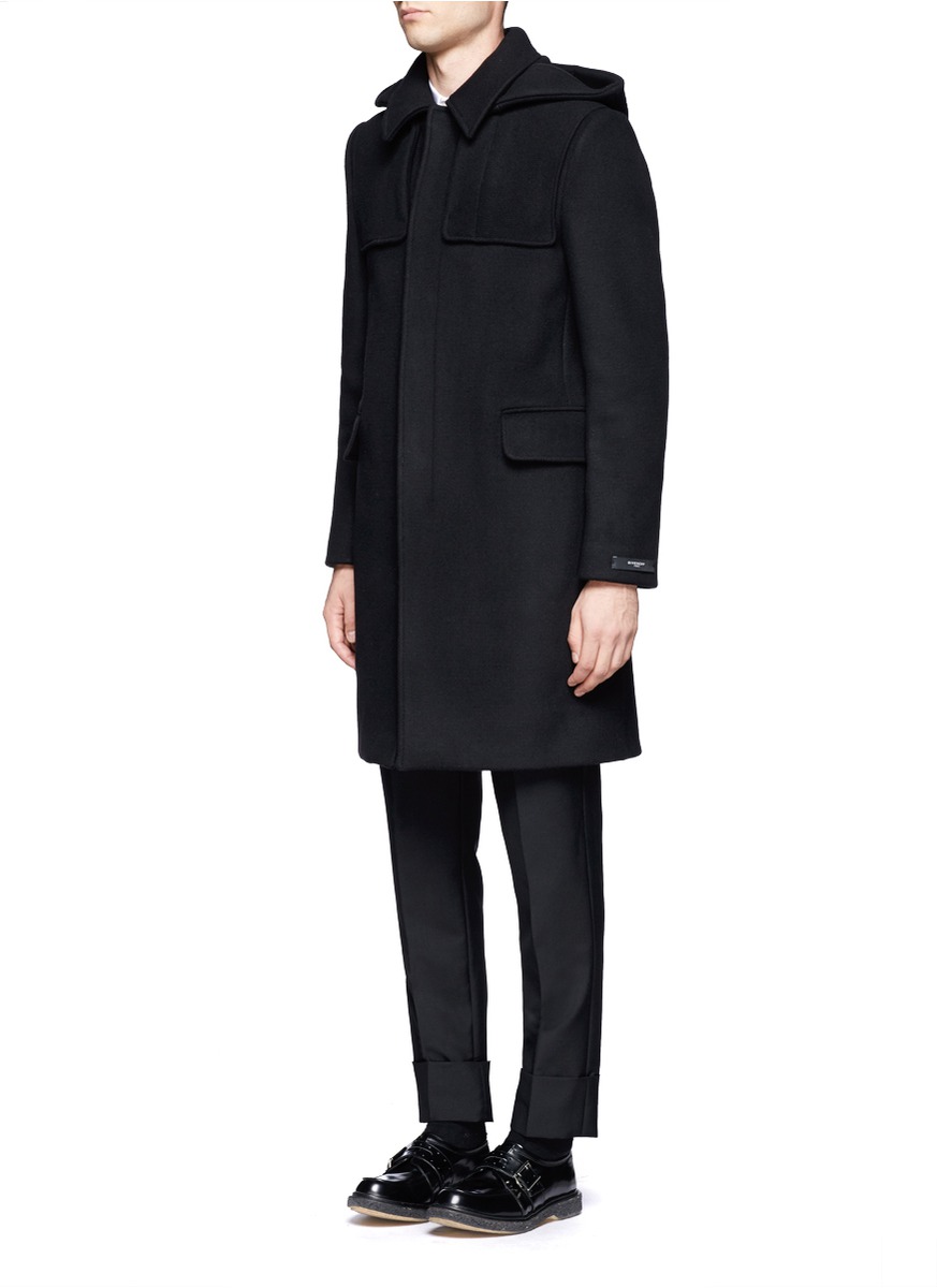 Lyst - Givenchy Hooded Long Wool Coat in Black for Men