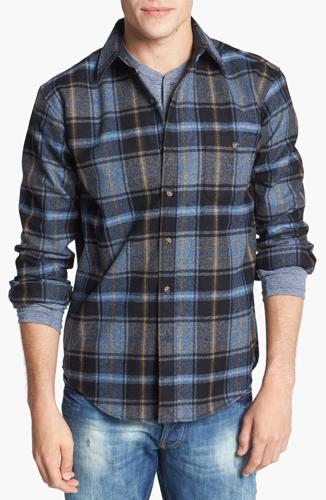 Pendleton Trail Fitted Wool Flannel Shirt with Elbow Patches in Black ...