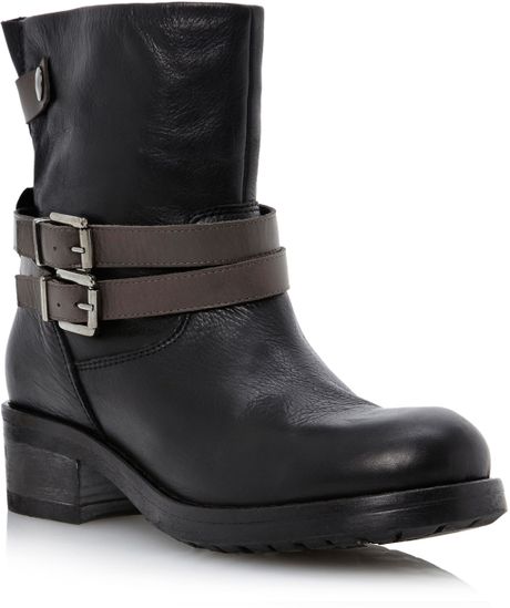 Pied A Terre Piazzap Contrast Strap Biker Boots in Black (Black Leather ...