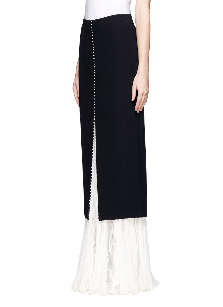Lyst - Alexander mcqueen Pearl Trimmed Crepe Skirt With Silk Plissé ...