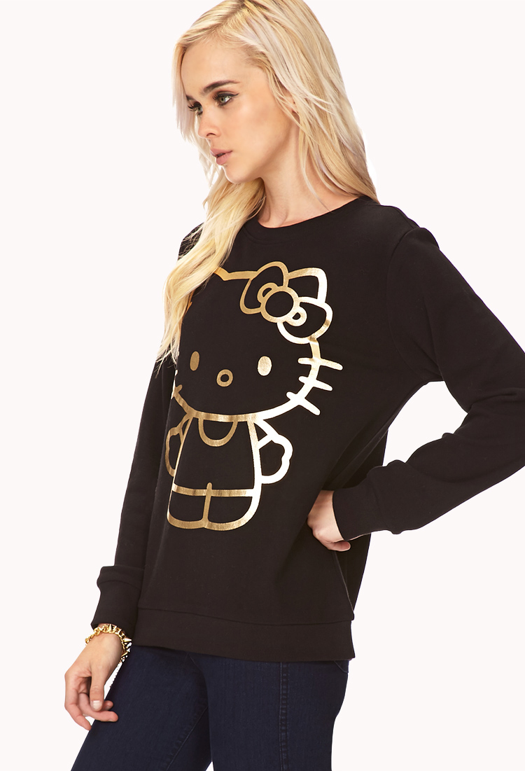 Lyst - Forever 21 Metallic Hello Kitty Sweatshirt in Black
