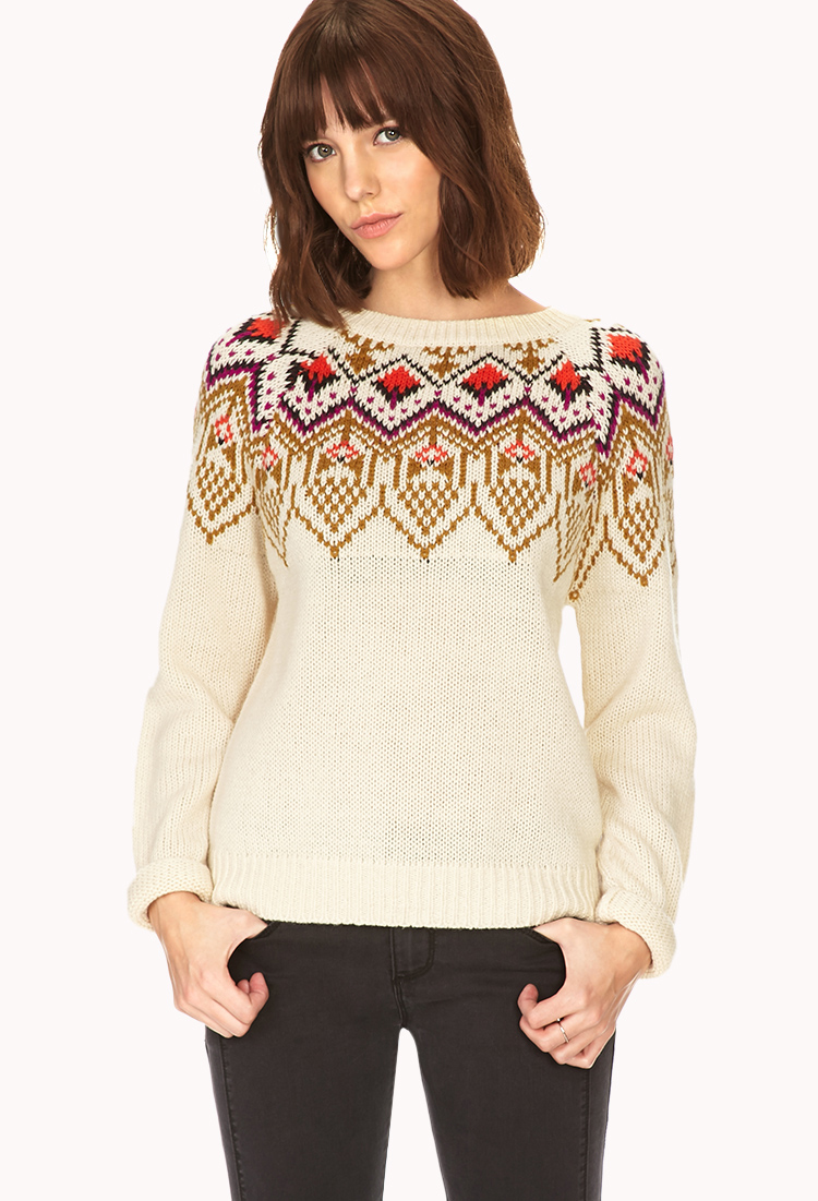 Forever 21 Fair Isle Sweater in Natural | Lyst