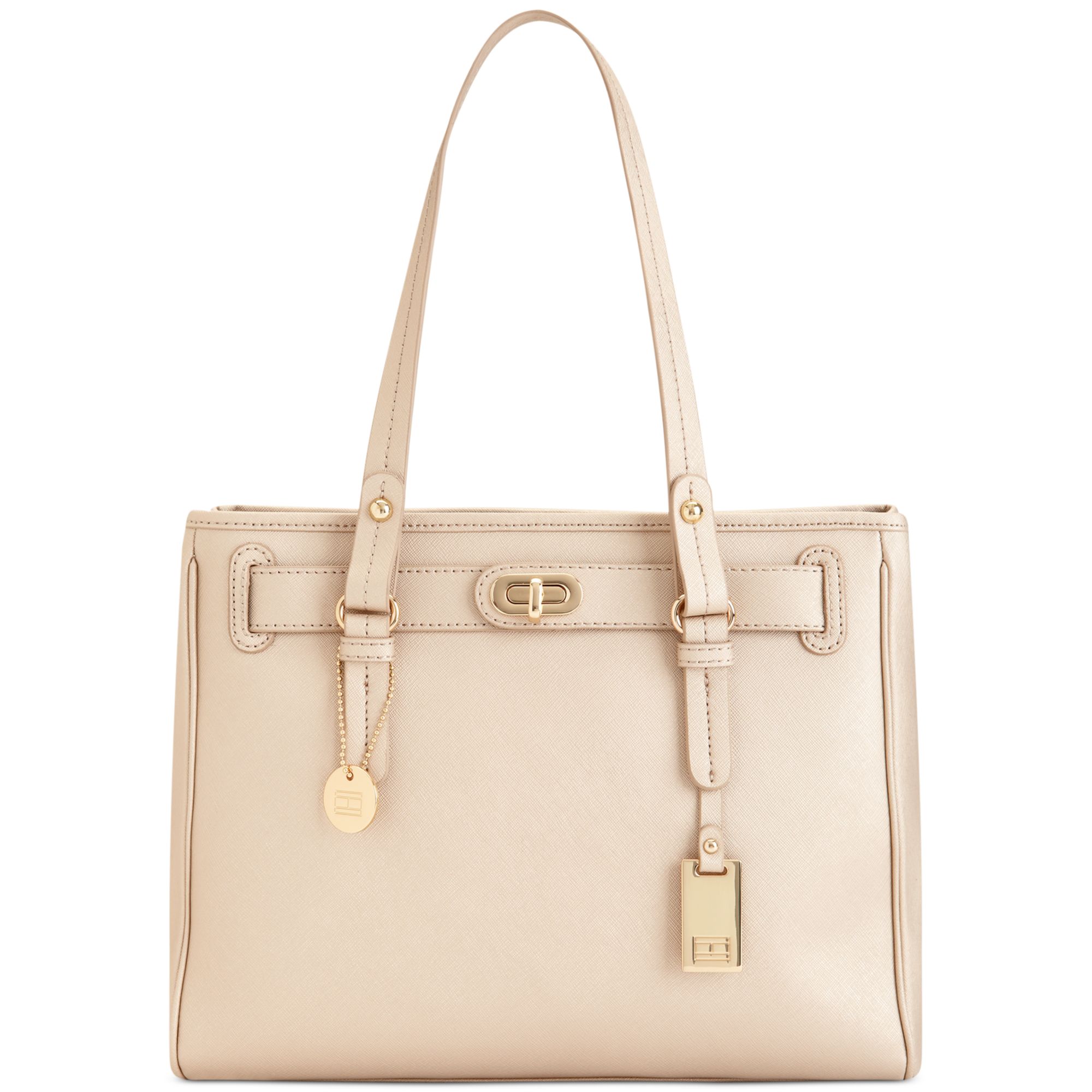 Tommy Hilfiger Heritage Flag Tag Medium Saffiano Leather Tote in Beige ...