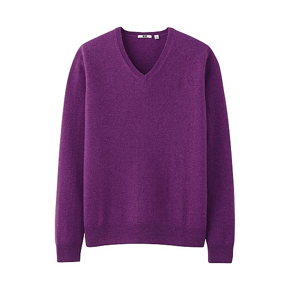 Uniqlo Cashmere V Neck Sweater in Purple for Men | Lyst