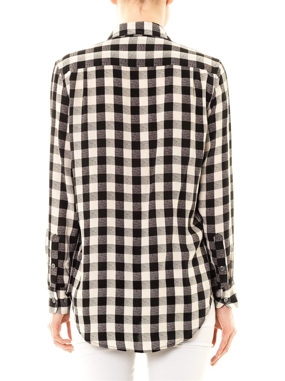 Equipment reese single pocket plaid silk blouse