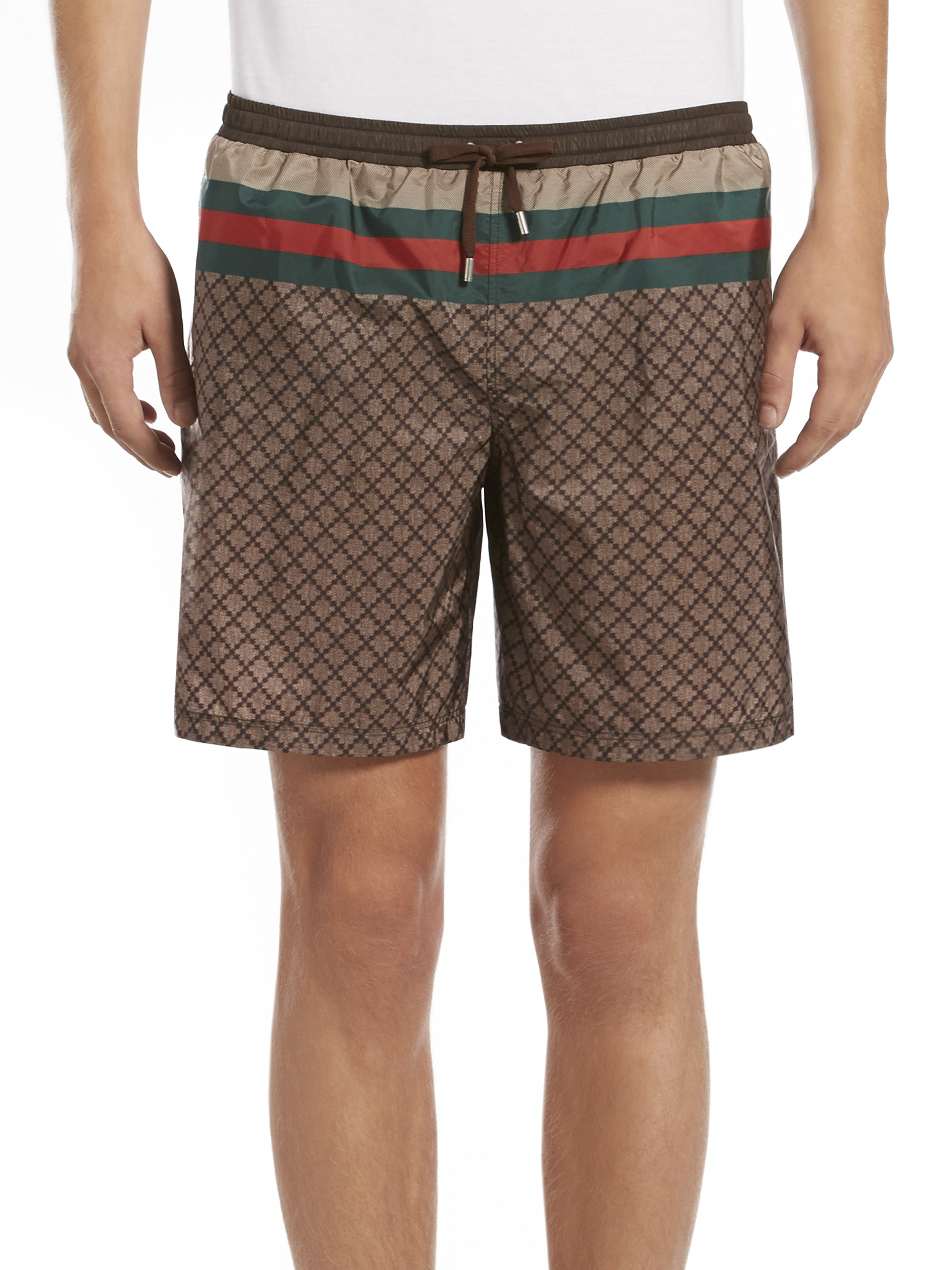 Gucci Web Detail Diamante Swim Shorts in Brown for Men (CHOCOLATE) | Lyst