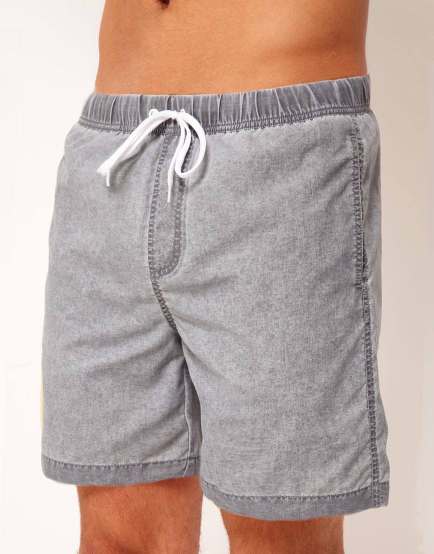 Lyst Asos Swim Shorts With Acid Wash In Mid Length in Gray for Men