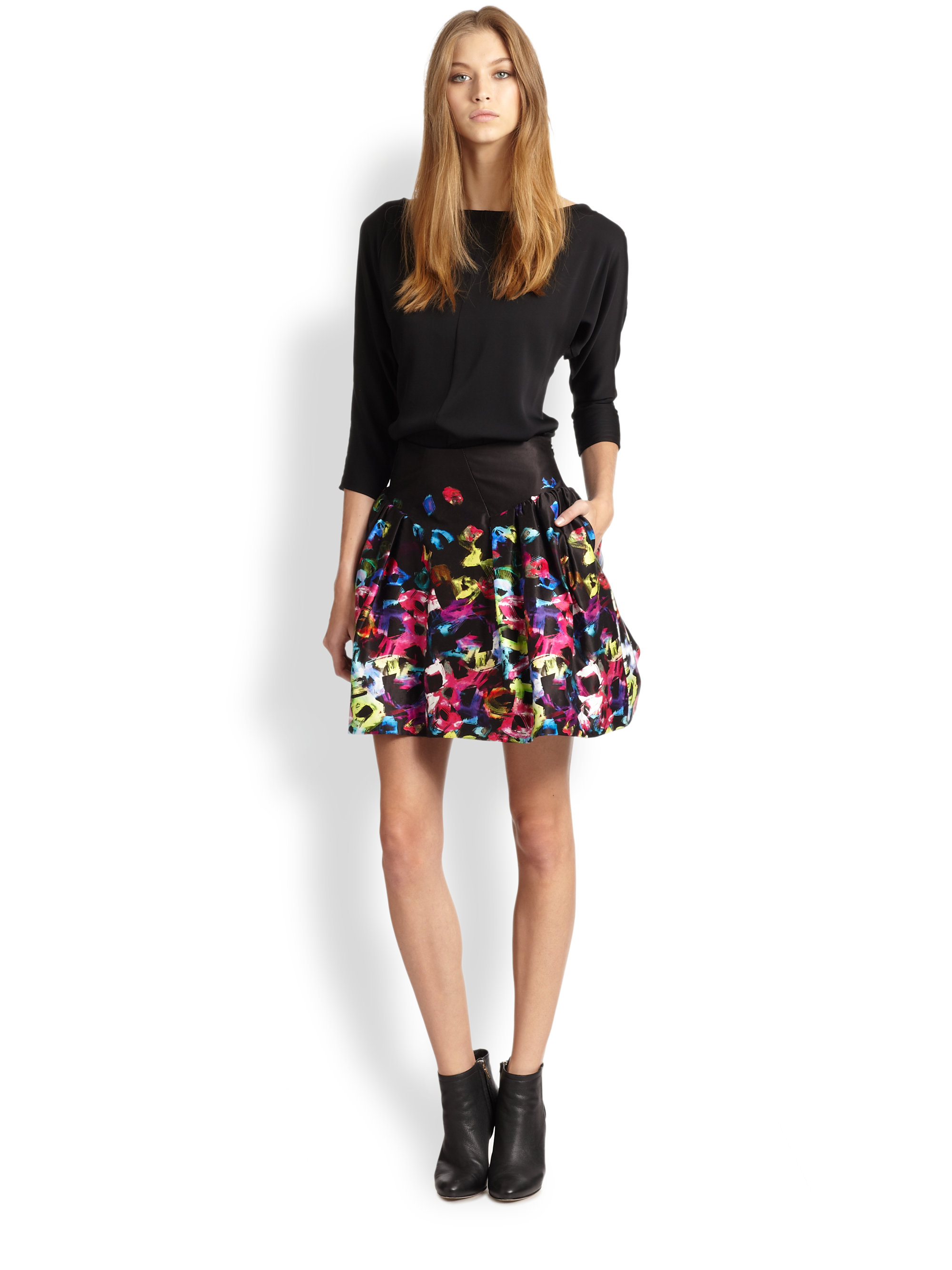 Lyst - Milly Graffiti Floral Pouf Skirt in Black