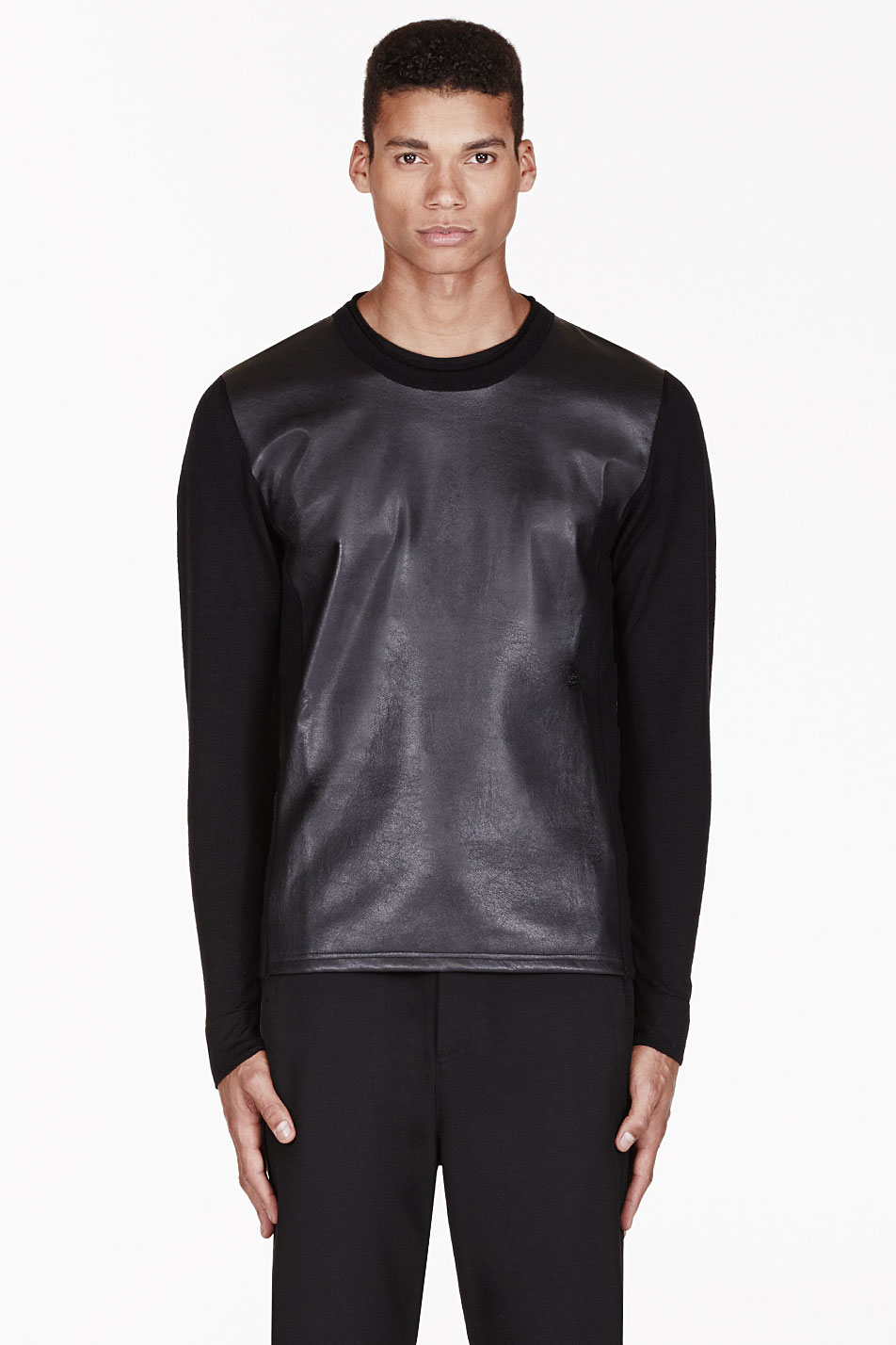 Lyst Neil barrett Black  Knit and Leather  Sweater  in 