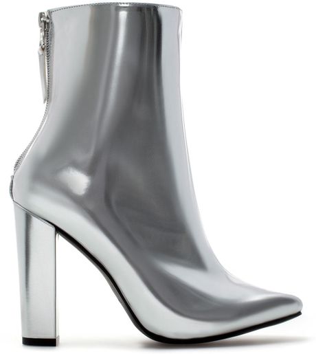 Zara High Heel Metallic Ankle Boot in Silver | Lyst