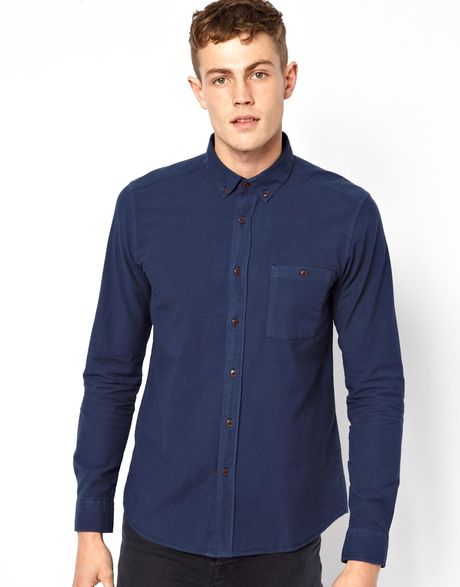 Asos Navy Oxford Shirt in Long Sleeve in Blue for Men (Navy) | Lyst