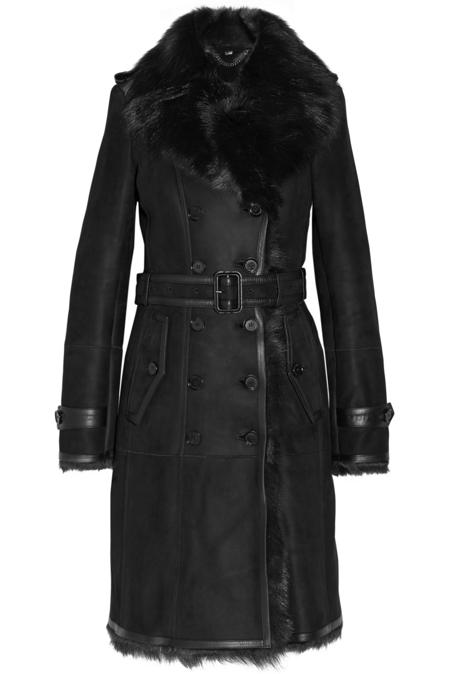 Lyst - Burberry Belted Shearling Coat in Black