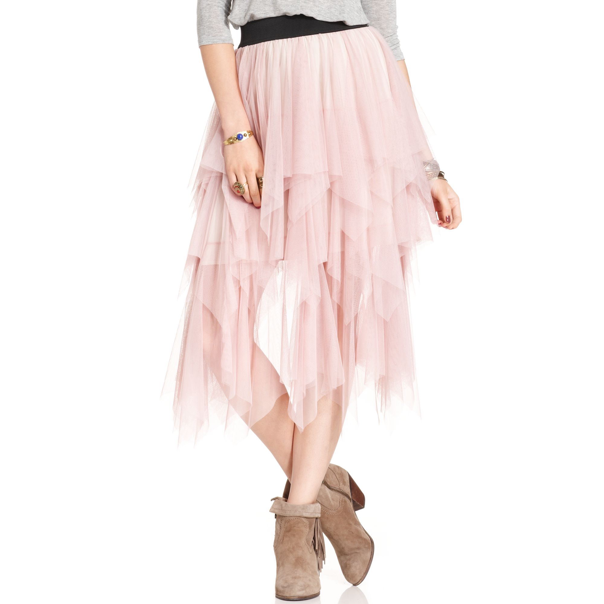 Lyst - Free People Tiered Ruffled Tulle Midi Skirt in Pink
