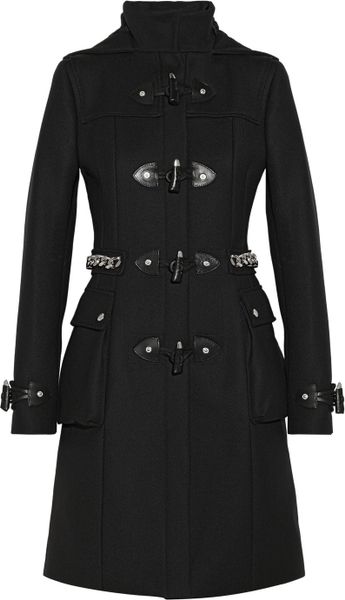 Givenchy Black Hooded Woolblend Duffle Coat With Silver Chain Detail in ...