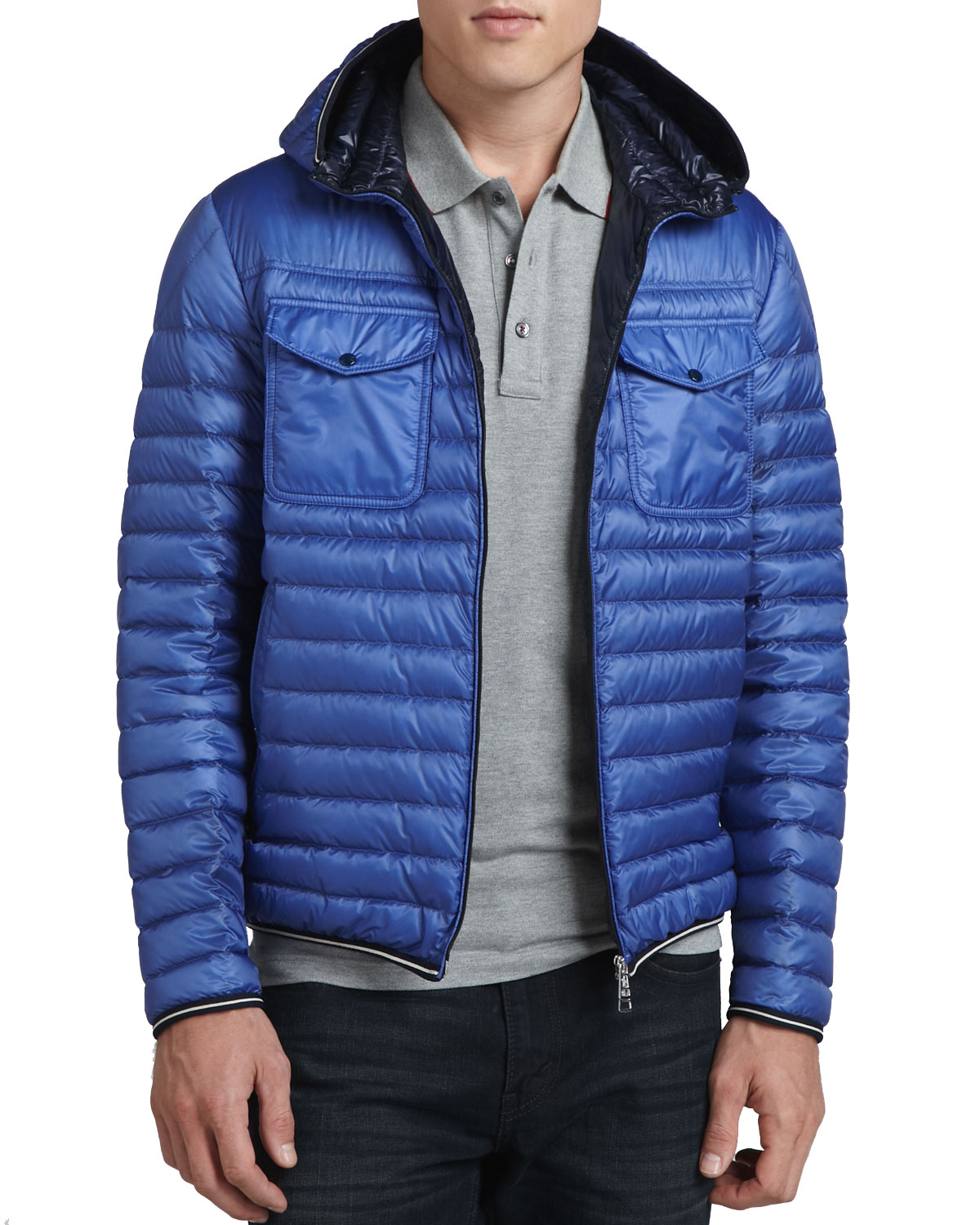 Lyst - Moncler Hooded Puffer Jacket in Blue for Men